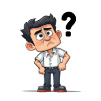 cartoon man with question mark on his head, png transparent background