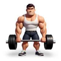 un' cartone animato uomo con un' manubrio bodybuilding png