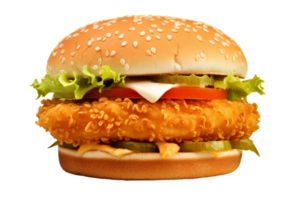 AI generated Delicious Chicken Burger Isolated on Transparent Background png