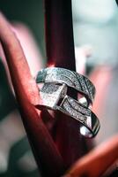 Wedding rings background. Engagement or marriage template photo