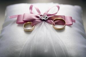 Wedding rings background. Engagement or marriage template photo