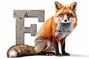 AI generated Fox head shaped letter f isolated on white background for graphic design and typography projects photo