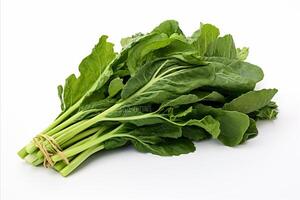 AI generated Fresh rapini on clean white backdrop for captivating advertisements and enticing packaging designs photo