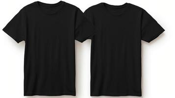 AI generated Black t shirt mockup template, front and back view, for design print and clothing presentation photo