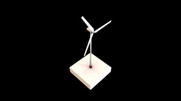 Abstract white windmill icon with rotating blades isolated on black background, seamless loop, monochrome. Animation. Natural resources and green energy concept. video