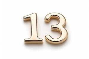 AI generated Number 13 on a clean white background for superstition concepts and numerology references photo