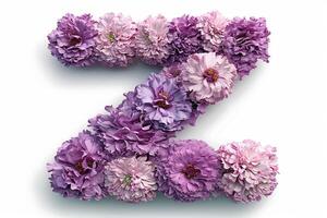 AI generated Vibrant 3d modern style letter  z  made from zinnia flowers, elegantly isolated on white background. photo