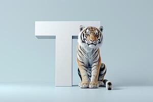 AI generated Tiger head shaped letter  t  isolated on white background with bold and striking design photo