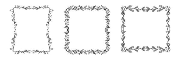 Set of doodle stylish hand drawn frames in vector design. Cute, simple sketch for different needs. Isolated on white background. Frame is from four corners.