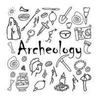 Doodle ancient objects, archeology, history vector