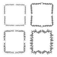 Set of four doodle stylish hand drawn frames in vector design. Cute, simple sketch for different needs. Isolated on white background. Frame is from four corners.