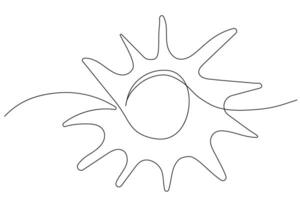 Continuous line art circle sun, single line sketch,doodle isolated on white background. Abstract modern icon hand drawn element. Vector illustration