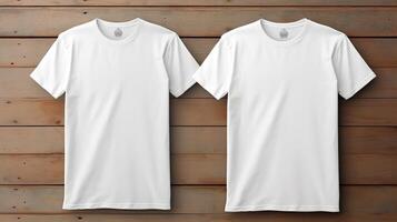 AI generated White t shirt mockup template for front and back design print with ample space for customization. photo