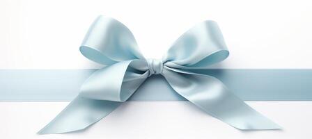 AI generated Large blue ribbon bow for birthday or christmas banner with copy space on white background photo