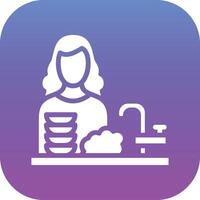 Woman Washing Dishes Vector Icon