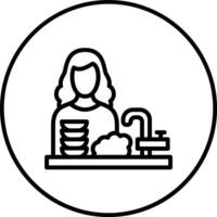 Woman Washing Dishes Vector Icon