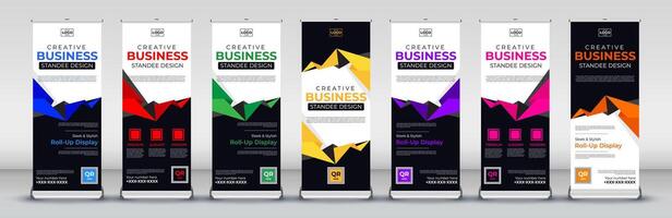 Abstract Business roll up banner design for business events, annual meetings, presentations, marketing, promotions in blue, red, green, yellow, purple, pink, orange vector