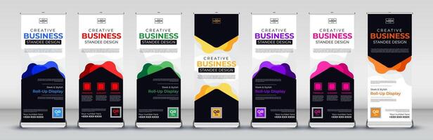 Abstract Business roll up banner design for business events, annual meetings, presentations, marketing, promotions in blue, red, green, yellow, purple, pink, orange vector