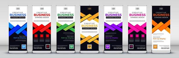 Abstract Business roll up banner design for business events, annual meetings, presentations, marketing, promotions in blue, red, green, yellow, purple, pink, orange vector