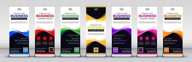 Modern abstract business roll up standee banner design for Streets, events, presentations, meetings, annual events, exhibitions vector