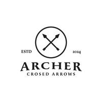 Vintage Crossed Arrows for Archer Hunting Label Stamp Logo Design Concept Vector Illustration