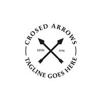 Clásico cruzado flechas para arquero caza etiqueta sello logo diseño concepto vector ilustración