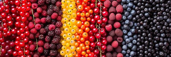 AI generated Collage of berries products with divided white vertical lines in bright light   minimum 7 segments photo