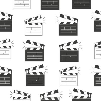 Seamless pattern with clappers for the movie. A firecracker for filmmaking. Board for a film set vector illustration isolated on white background.