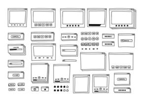vector conjunto colección de mano dibujado ui usuario interfaz contorno garabatear dibujo negro y blanco con reproducción botón de multimedia