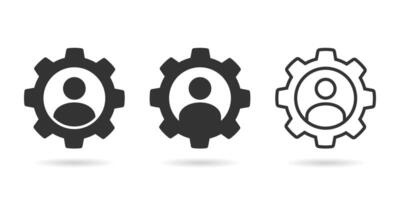 Man in gear icon. Man and cog sign. Management illustration black icon vector