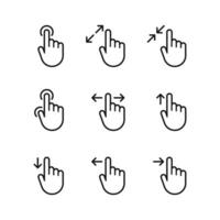 Set of Hand touch gestures icons. Touchscreen control pixel perfect linear icons set. vector