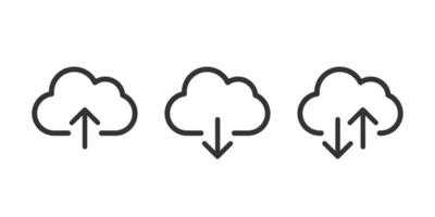 Cloud download and upload icons set. Upload download cloud computing outline vector sign.