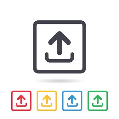 Upload icon with circle outline. Upload or up arrow flat icon.