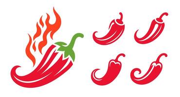 Chili peppers icons set. Flat vector logo style silhouettes.