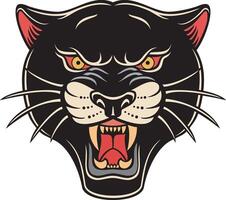 Traditional Panther Face Tattoo Design - Head. Vector Illustration.