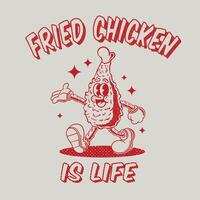 fried  chicken retro cartoon colorless vector