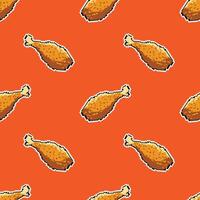 pixel art retro fried chicken seamless pattern vector