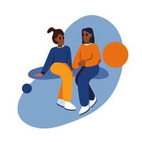 Ladies sitting outside and talking about life. Nice weekend rest. Leisure time on vacation vector