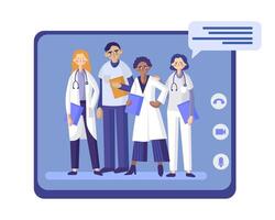 Group of qualified healthcare professionals in uniforms and with clipboards in hands vector