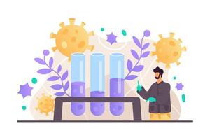 Man working near test tubes. Virus protection. Concept of boosting immune system vector