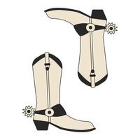 Vector boots in cowboy and western style. Simple funny Wild West shoes with ornament for card, print, cowboy party design. Wild West concept