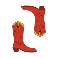 Retro cowboy boots with stars. Vector decorated cowgirl and western style cowboy boots. Wild West concept