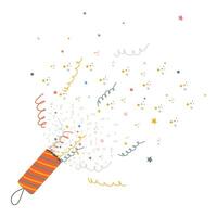 Festive confetti cracker. Cute vector illustration in a simple modern style.Pastel palette. Isolate on white background