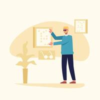 Blind male character standing near braille card and reading vector