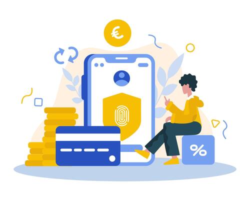 Male working with bank account. Security and login. Financial investments