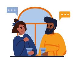 Couple talking and drinking coffee. Modern online and live communication vector