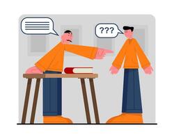 Adult worker standing near table and asking boss, man giving instructions vector