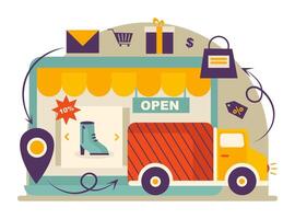 Purchase with discounts, home delivery. Virtual shopping vector