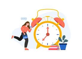 Woman rushing to work. Time management. Timely performance of tasks and achievement goals vector