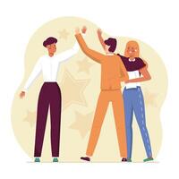 Workers give high five to each other. Career goal achievement for employees vector